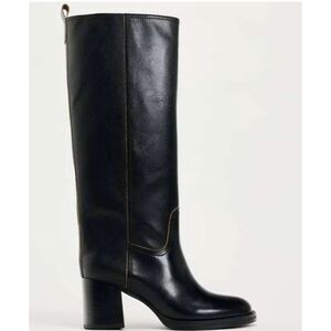 Zara Knee High Black Leather Riding Boots Heel Size 7.5